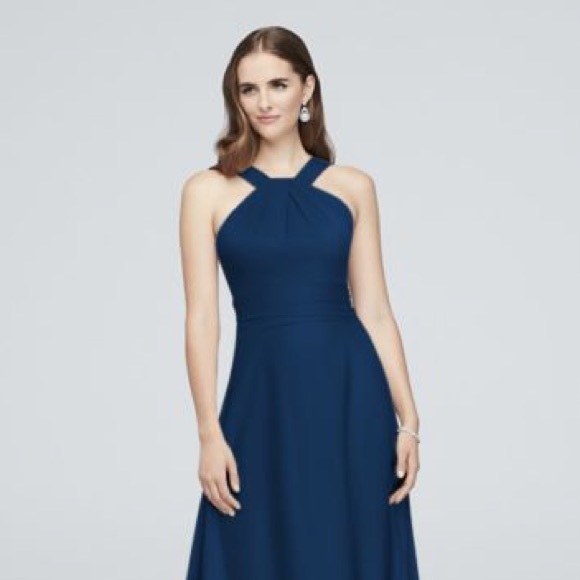 High-Neck Satin Crepe Bridesmaid Dress - Picture 1 of 7